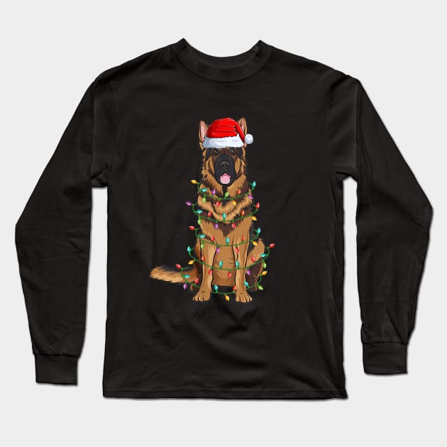 German Shepherd Christmas Lights Xmas Dog Lover Long Sleeve T-Shirt by Magazine